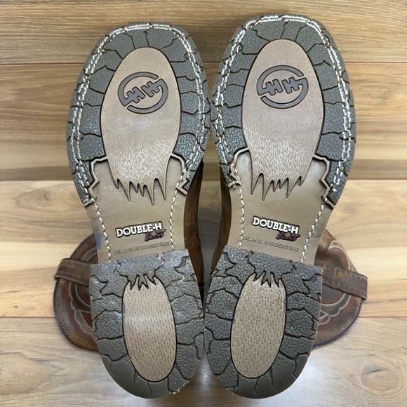 Double H Jase Boots Mens 12 D Brown Leather Square Toe Western Cowboy - Picture 9 of 11